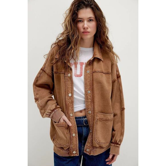 Free People We The Free Gauge Cardi Jacket Top Ribbed Cotton Oversized XL 280524 - Picture 1 of 8